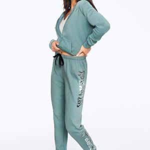 PINK Embellished Hoodie & Sweatpants Bundle Green Size Small NWT